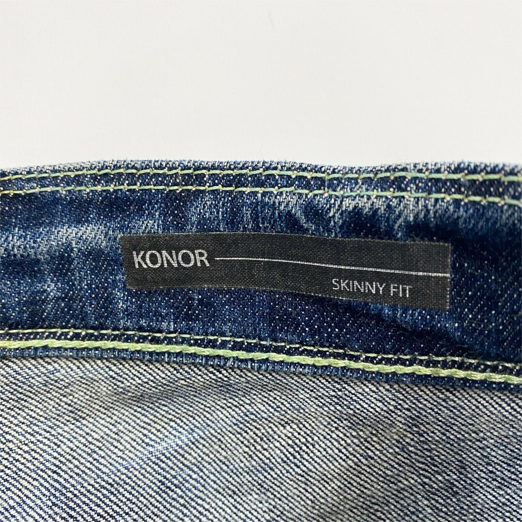 Dondup Konor Distressed Skinny Fit Jeans | Vintage High End Designer Blue Denim | Vintage Messina Hembry | Thrift | Second-Hand Messina Hembry | Used Clothing | Messina Hembry 