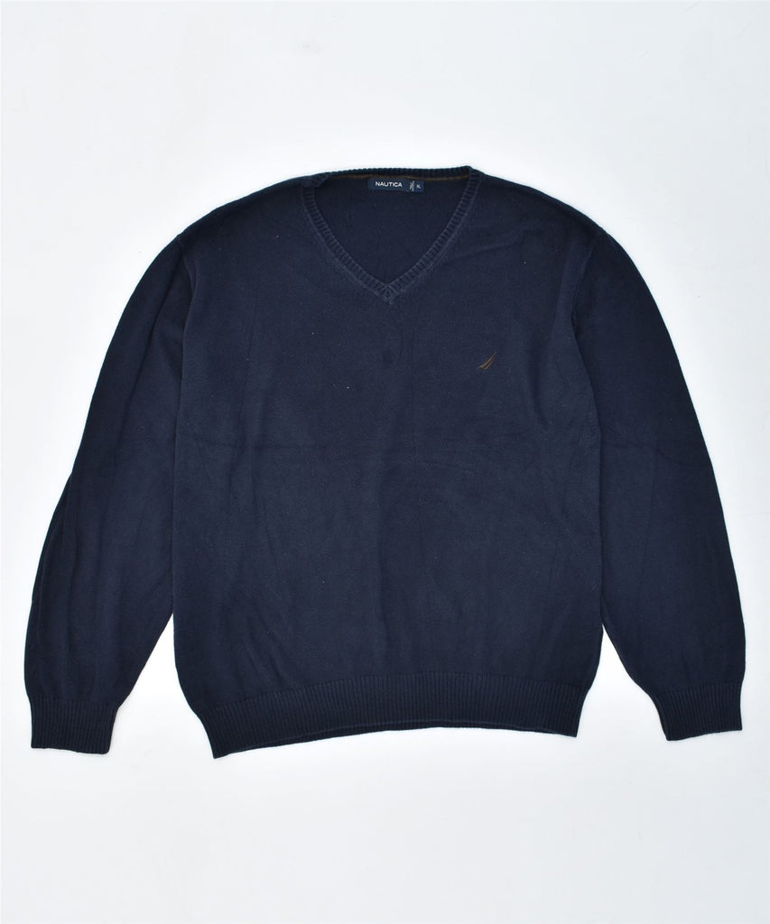 NAUTICA Mens V-Neck Jumper Sweater XL Navy Blue Cotton | Vintage | Thrift | Second-Hand | Used Clothing | Messina Hembry 