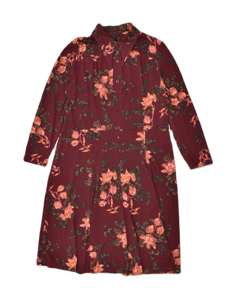 VINTAGE Womens Basic Dress UK 14 Large Burgundy Floral | Vintage | Thrift | Second-Hand | Used Clothing | Messina Hembry 