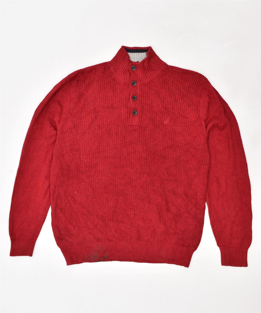 NAUTICA Mens Button Neck Jumper Sweater Large Red Cotton | Vintage | Thrift | Second-Hand | Used Clothing | Messina Hembry 