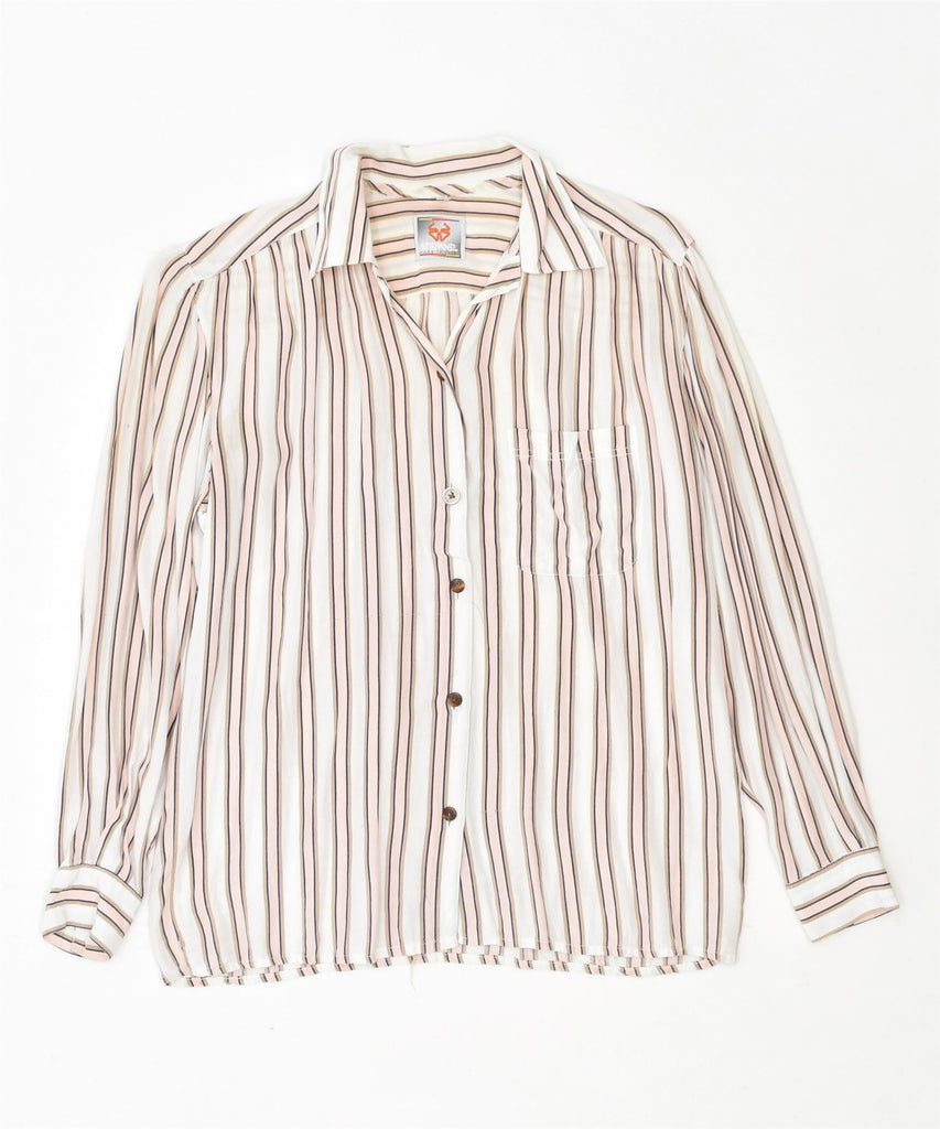 STEFANEL Womens Loose Fit Shirt UK 10 Small White Striped | Vintage | Thrift | Second-Hand | Used Clothing | Messina Hembry 