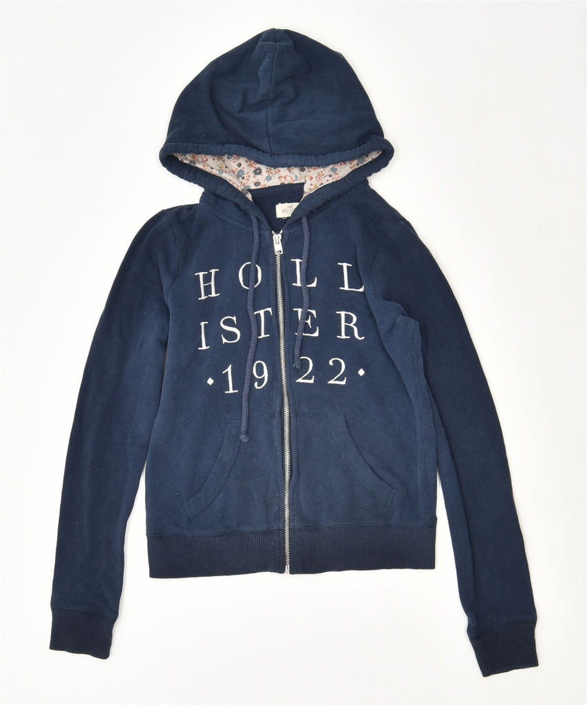 HOLLISTER Womens Graphic Zip Hoodie Sweater UK 6 XS Blue | Vintage | Thrift | Second-Hand | Used Clothing | Messina Hembry 