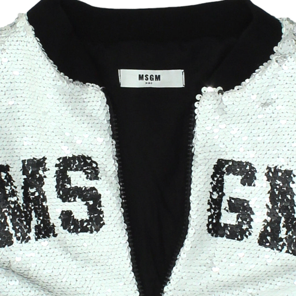 MSGM Girls White Full Zip Sequin Bomber Style Jacket | Vintage Designer Kids VTG | Vintage Messina Hembry | Thrift | Second-Hand Messina Hembry | Used Clothing | Messina Hembry 