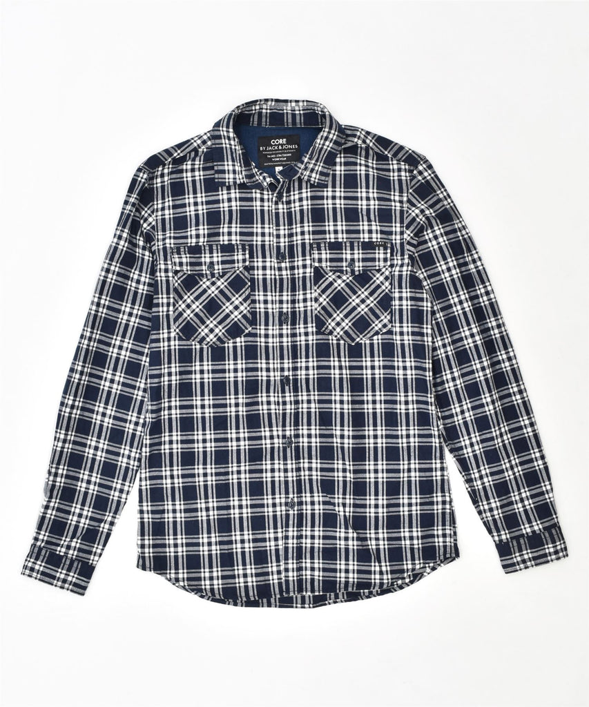 JACK & JONES Mens Flannel Shirt Small Navy Blue Check Cotton | Vintage | Thrift | Second-Hand | Used Clothing | Messina Hembry 