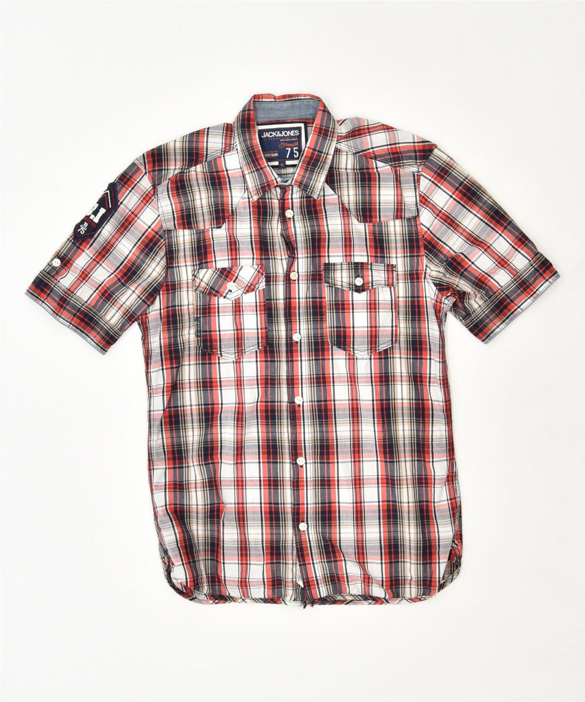 JACK & JONES Mens Graphic Short Sleeve Shirt Medium Red Plaid Cotton | Vintage | Thrift | Second-Hand | Used Clothing | Messina Hembry 