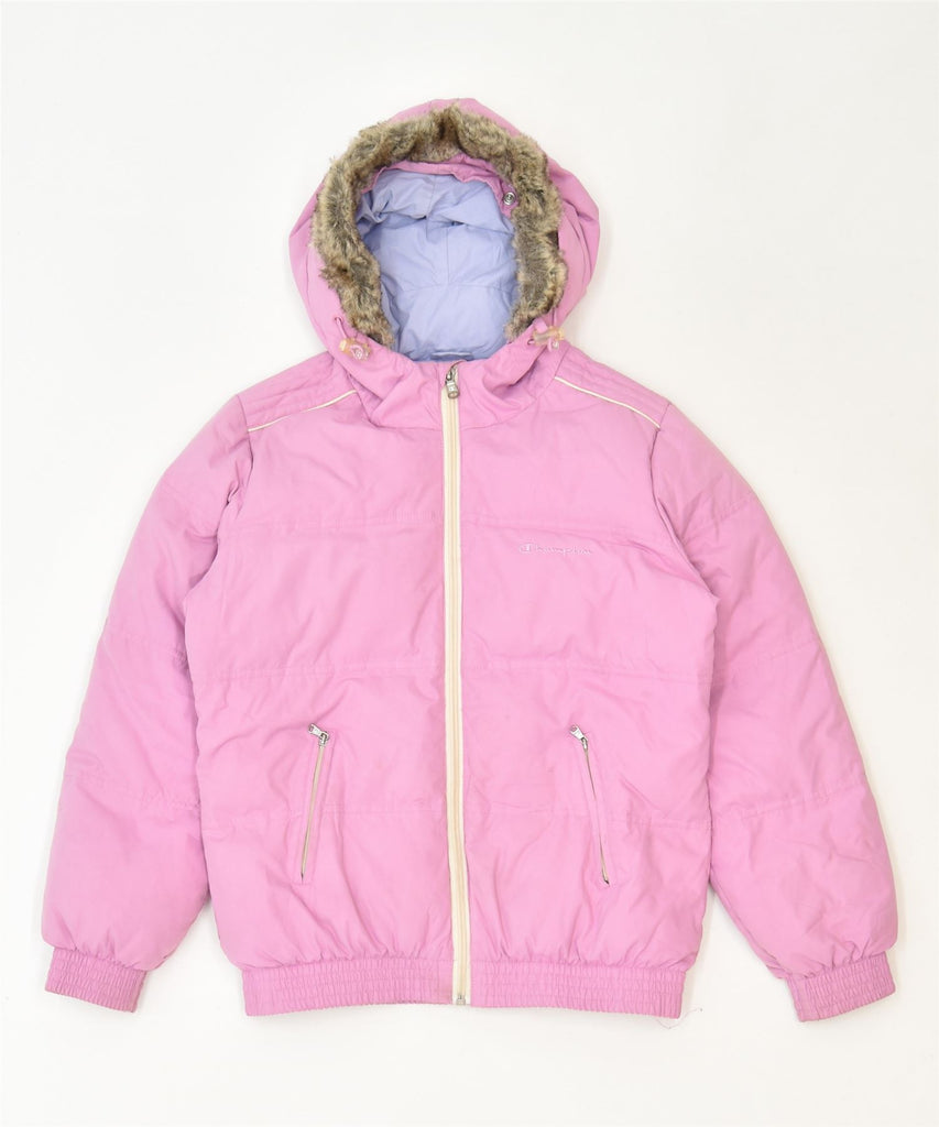 CHAMPION Girls Hooded Padded Jacket 9-10 Years Medium Pink Winter | Vintage | Thrift | Second-Hand | Used Clothing | Messina Hembry 