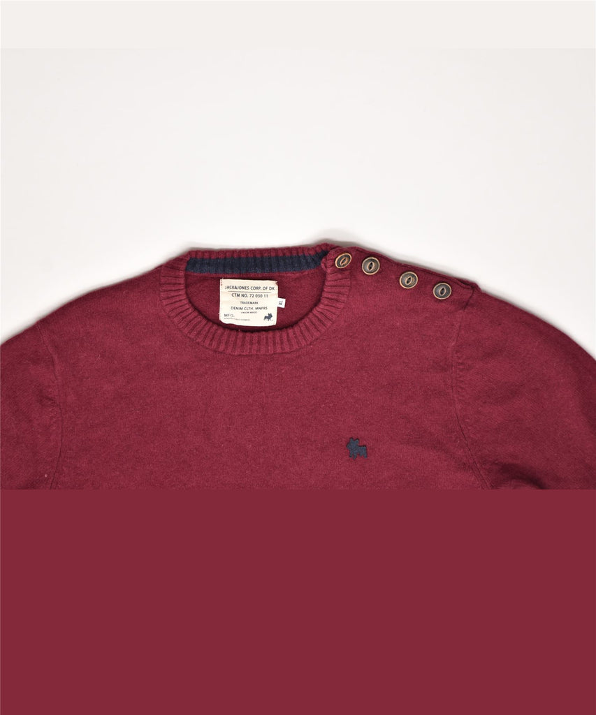 JACK & JONES Mens Slim Fit Crew Neck Jumper Sweater XL Burgundy Cotton | Vintage | Thrift | Second-Hand | Used Clothing | Messina Hembry 