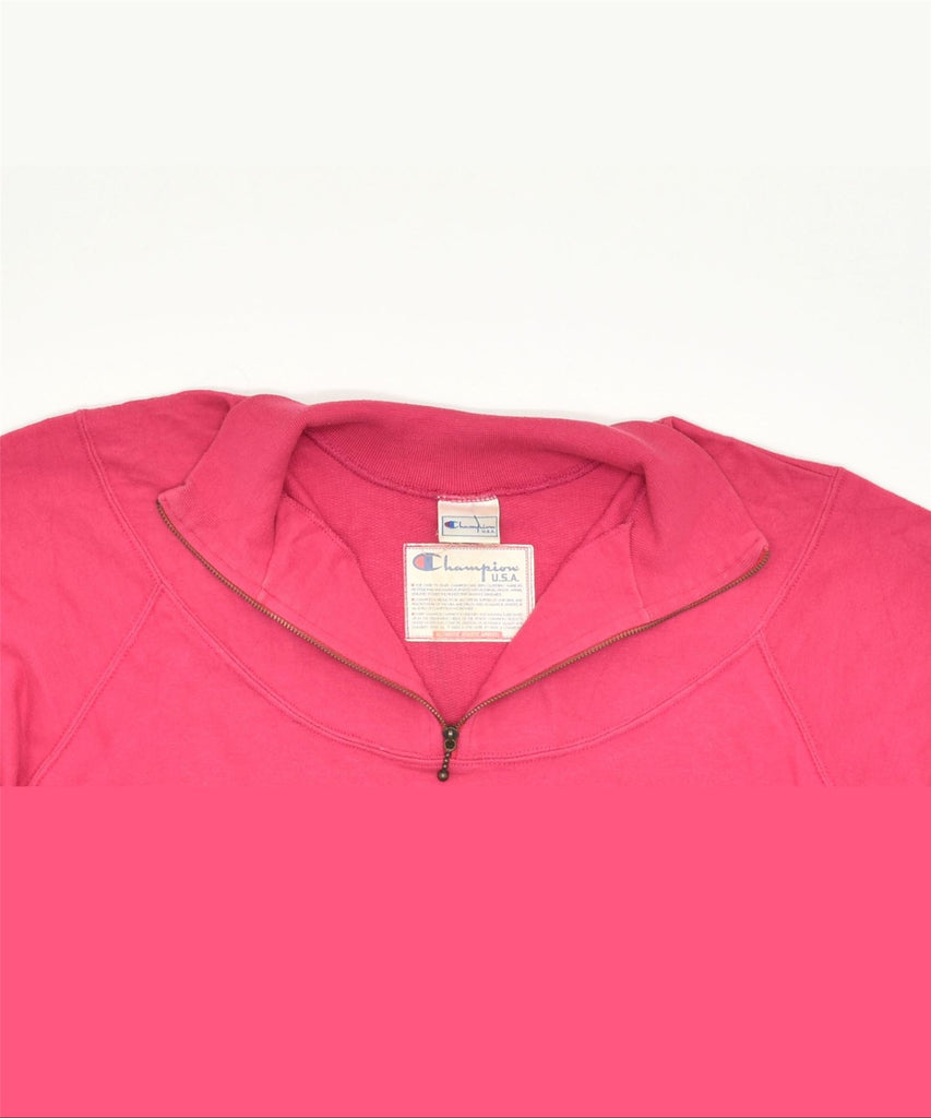 CHAMPION Womens Zip Neck Sweatshirt Jumper UK 14 Medium Pink Cotton | Vintage | Thrift | Second-Hand | Used Clothing | Messina Hembry 