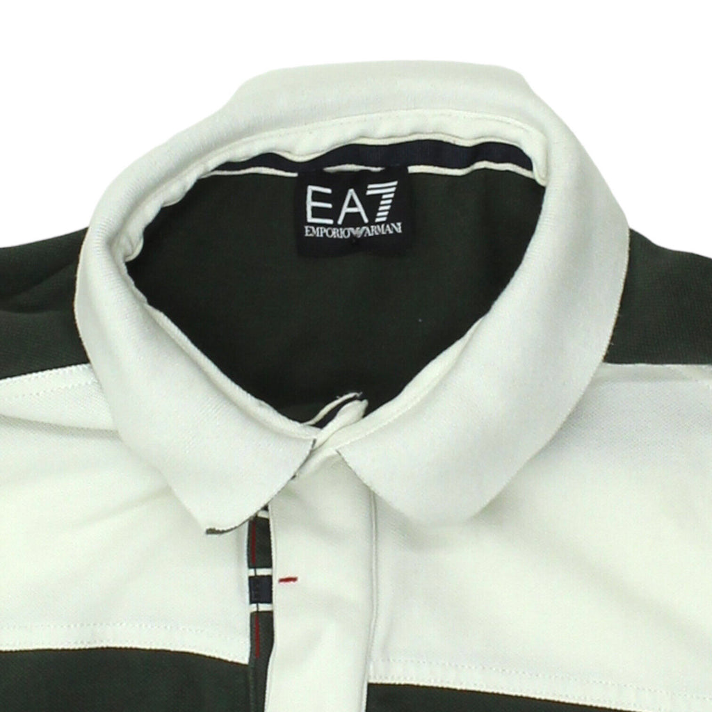 EA7 Emporio Armani Mens White Green Polo Shirt | Vintage High End Designer VTG | Vintage Messina Hembry | Thrift | Second-Hand Messina Hembry | Used Clothing | Messina Hembry 