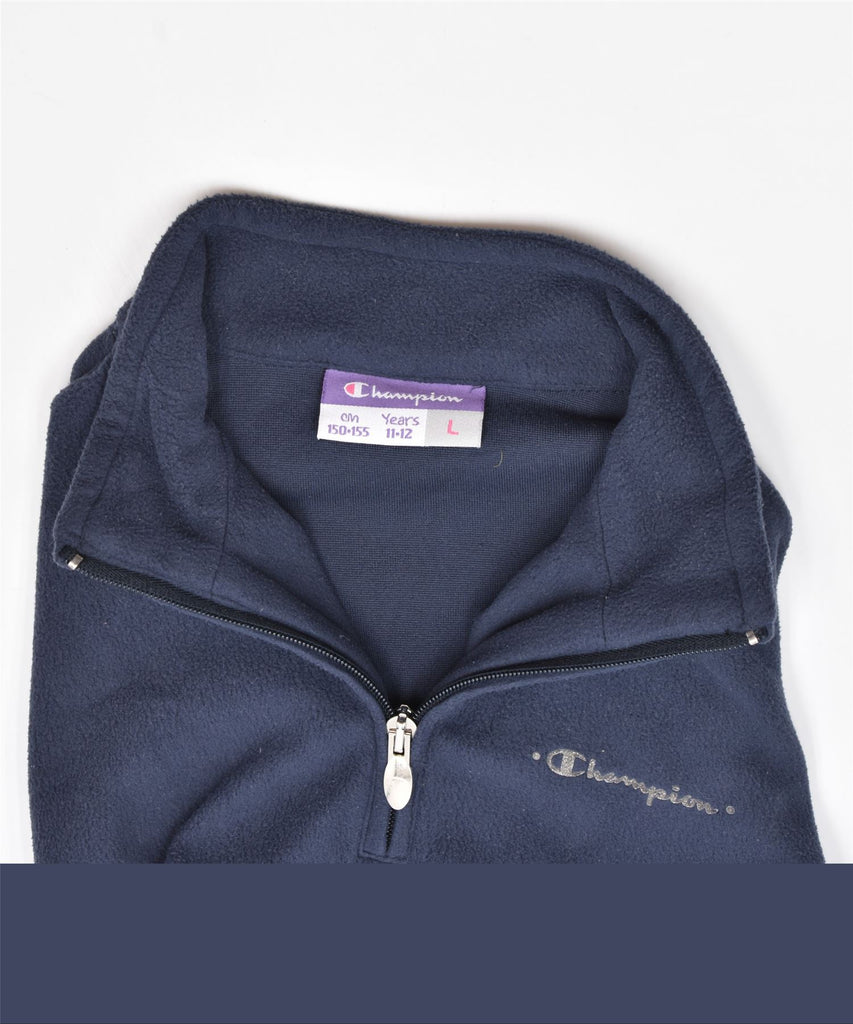 CHAMPION Girls Fleece Zip Neck Jumper Sweater 11-12 Years Large Navy Blue | Vintage | Thrift | Second-Hand | Used Clothing | Messina Hembry 