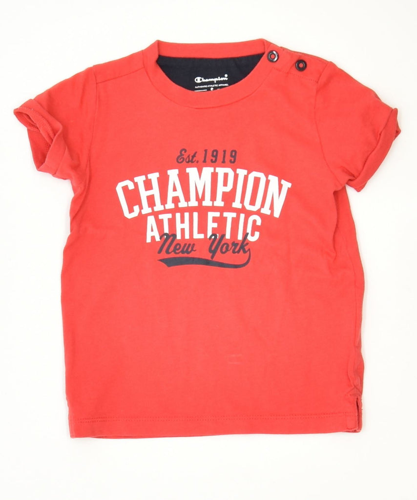 CHAMPION Boys Graphic T-Shirt Top 9-12 Months Red Cotton | Vintage | Thrift | Second-Hand | Used Clothing | Messina Hembry 