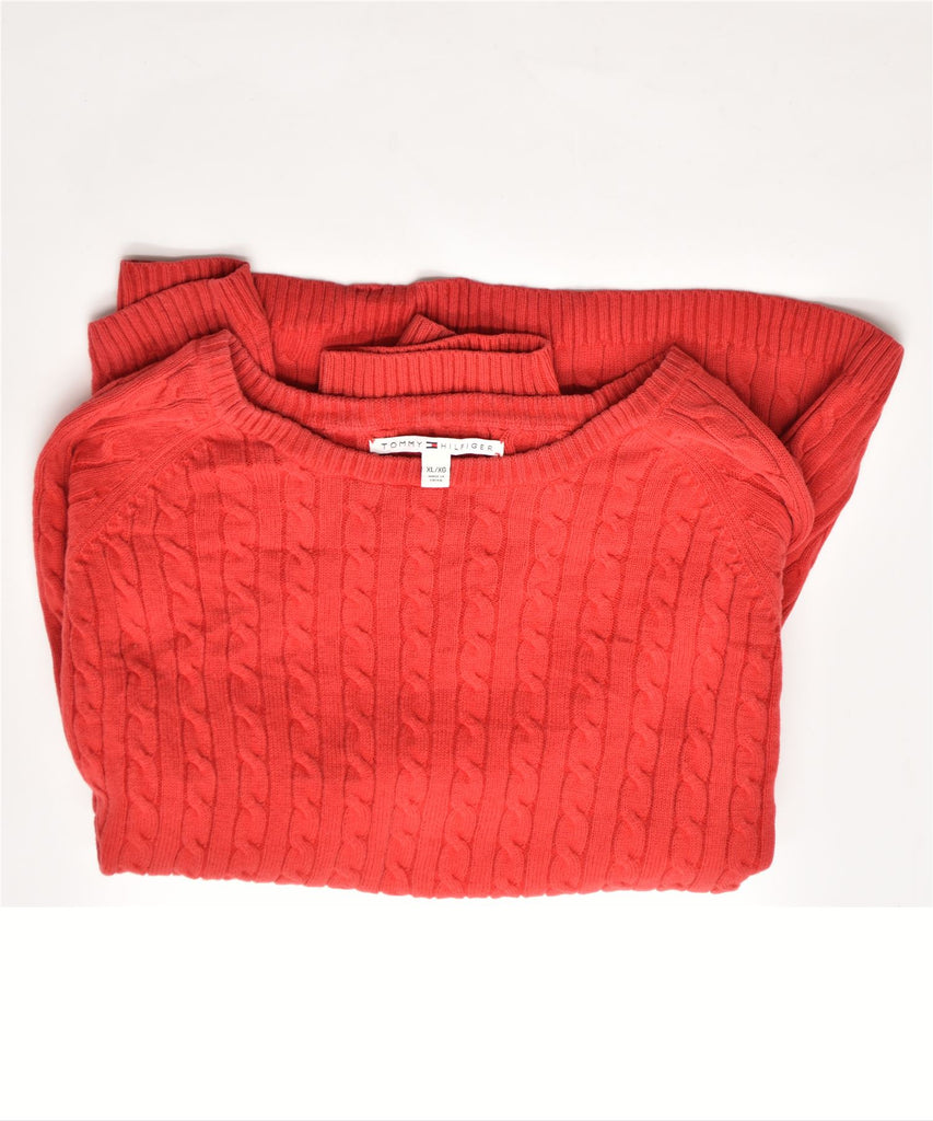 TOMMY HILFIGER Womens Crew Neck Jumper Sweater UK 18 XL Red Cotton | Vintage | Thrift | Second-Hand | Used Clothing | Messina Hembry 