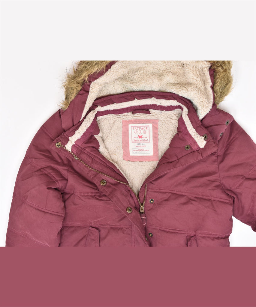 FAT FACE Girls Hooded Sherpa Padded Jacket 10-11 Years Burgundy Polyester | Vintage | Thrift | Second-Hand | Used Clothing | Messina Hembry 