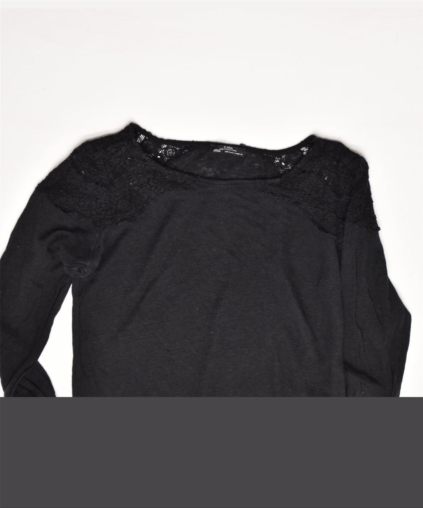 ZARA Womens Top Long Sleeve UK 8 Small Black Linen | Vintage | Thrift | Second-Hand | Used Clothing | Messina Hembry 