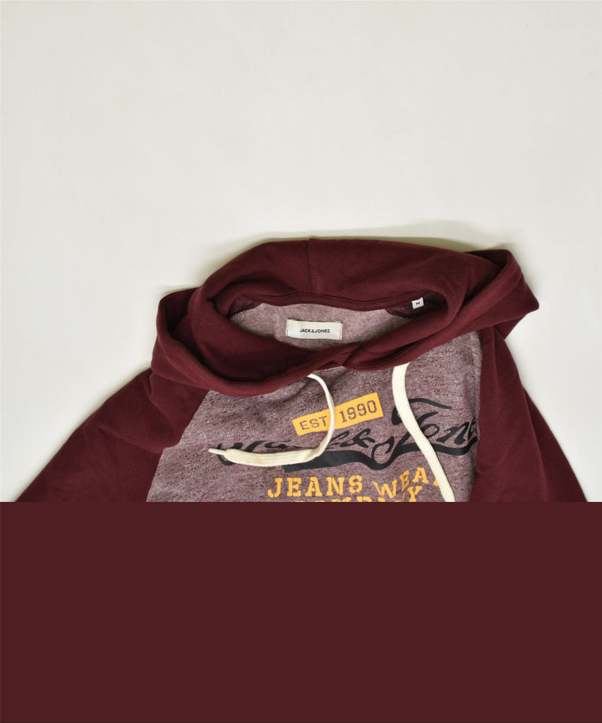 JACK & JONES Mens Graphic Hoodie Jumper Medium Burgundy Cotton | Vintage | Thrift | Second-Hand | Used Clothing | Messina Hembry 