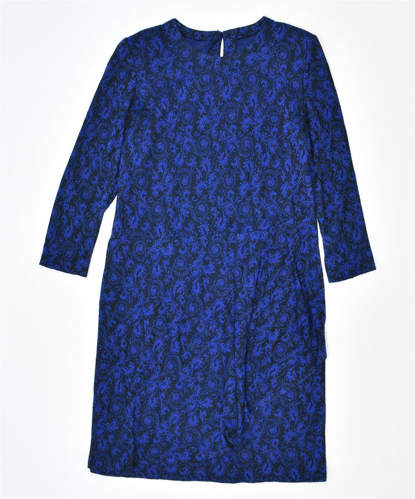 MARY PAGANI Womens Long Sleeve Shift Dress UK 14 Large Blue Paisley Vintage | Vintage | Thrift | Second-Hand | Used Clothing | Messina Hembry 