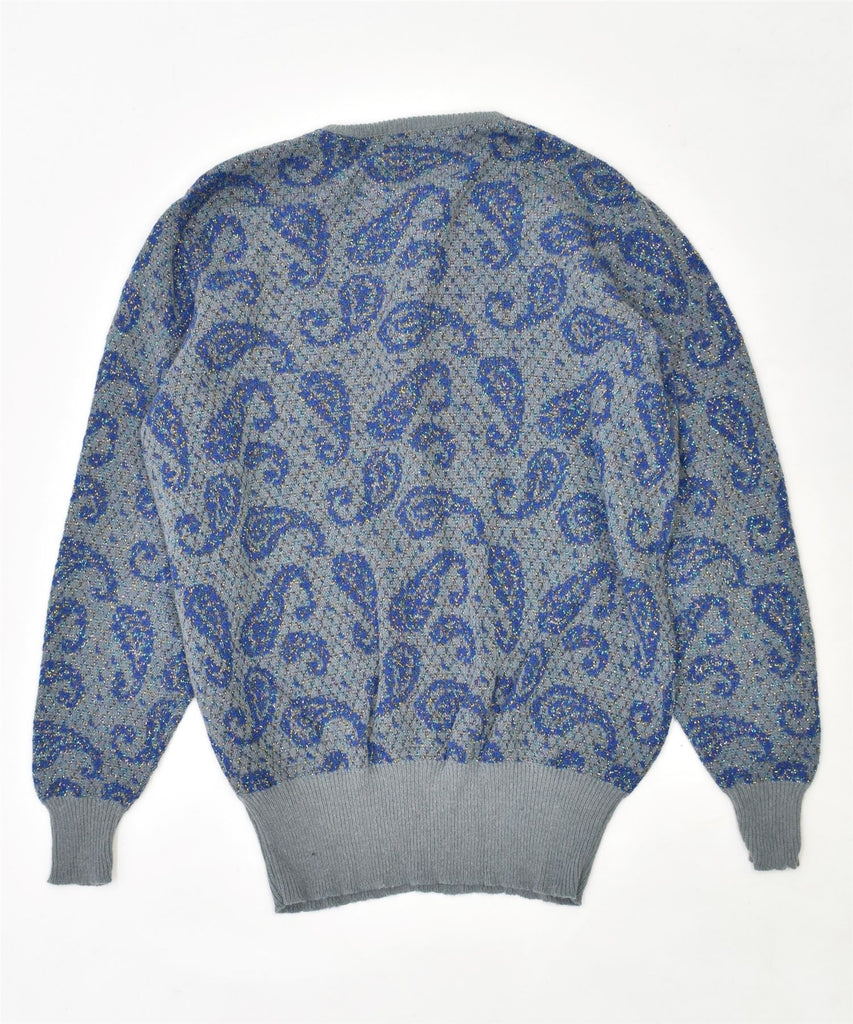 DI MATTEO Womens Button Neck Jumper Sweater UK 18 XL Blue Paisley Wool | Vintage | Thrift | Second-Hand | Used Clothing | Messina Hembry 