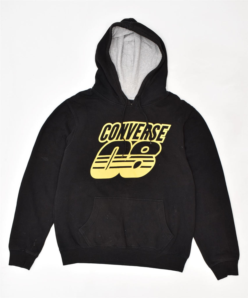 CONVERSE Mens Graphic Hoodie Jumper Small Black Cotton | Vintage | Thrift | Second-Hand | Used Clothing | Messina Hembry 