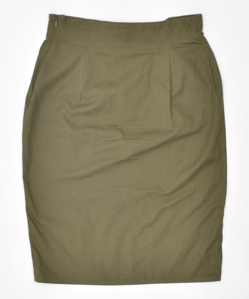 VINTAGE Womens Pencil Skirt UK 10 Small W26 Green Cotton | Vintage | Thrift | Second-Hand | Used Clothing | Messina Hembry 