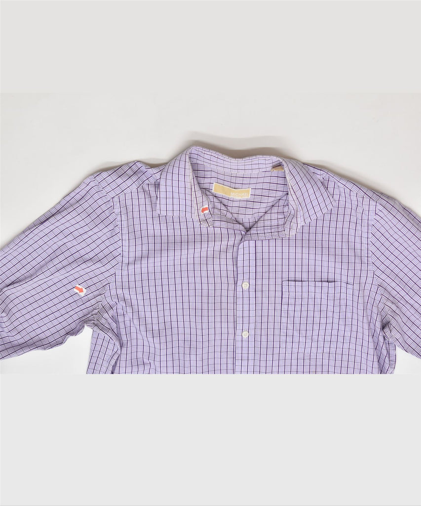 MICHAEL KORS Mens Long Sleeve Shirt Size 16 Large Purple Check Cotton | Vintage | Thrift | Second-Hand | Used Clothing | Messina Hembry 