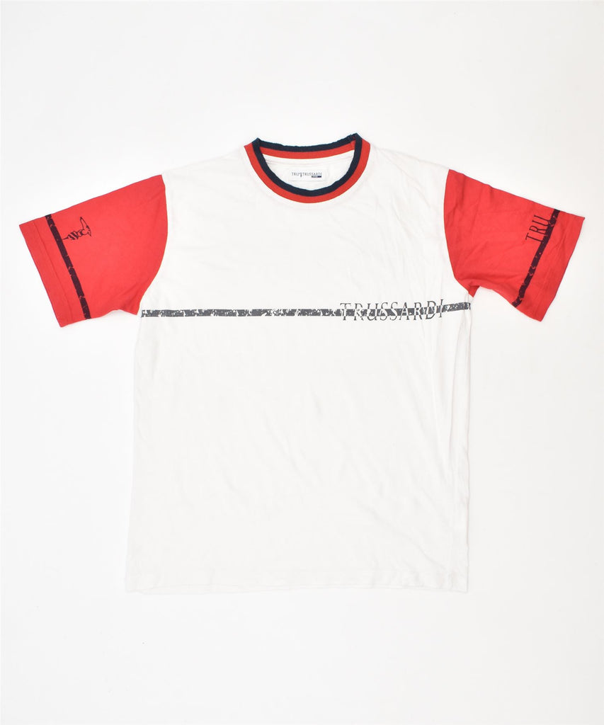 TRUSSARDI Boys T-Shirt Top 11-12 Years White Cotton | Vintage | Thrift | Second-Hand | Used Clothing | Messina Hembry 