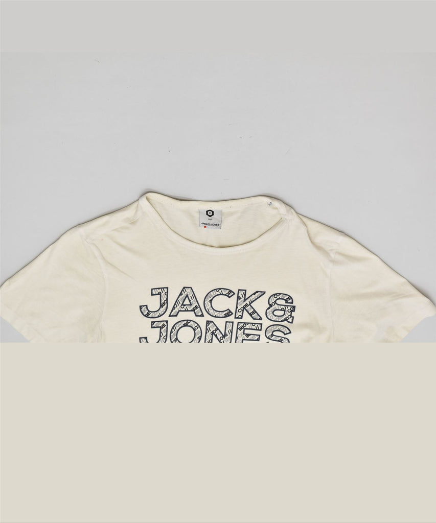 JACK & JONES Mens Graphic T-Shirt Top Small Off White Cotton | Vintage | Thrift | Second-Hand | Used Clothing | Messina Hembry 