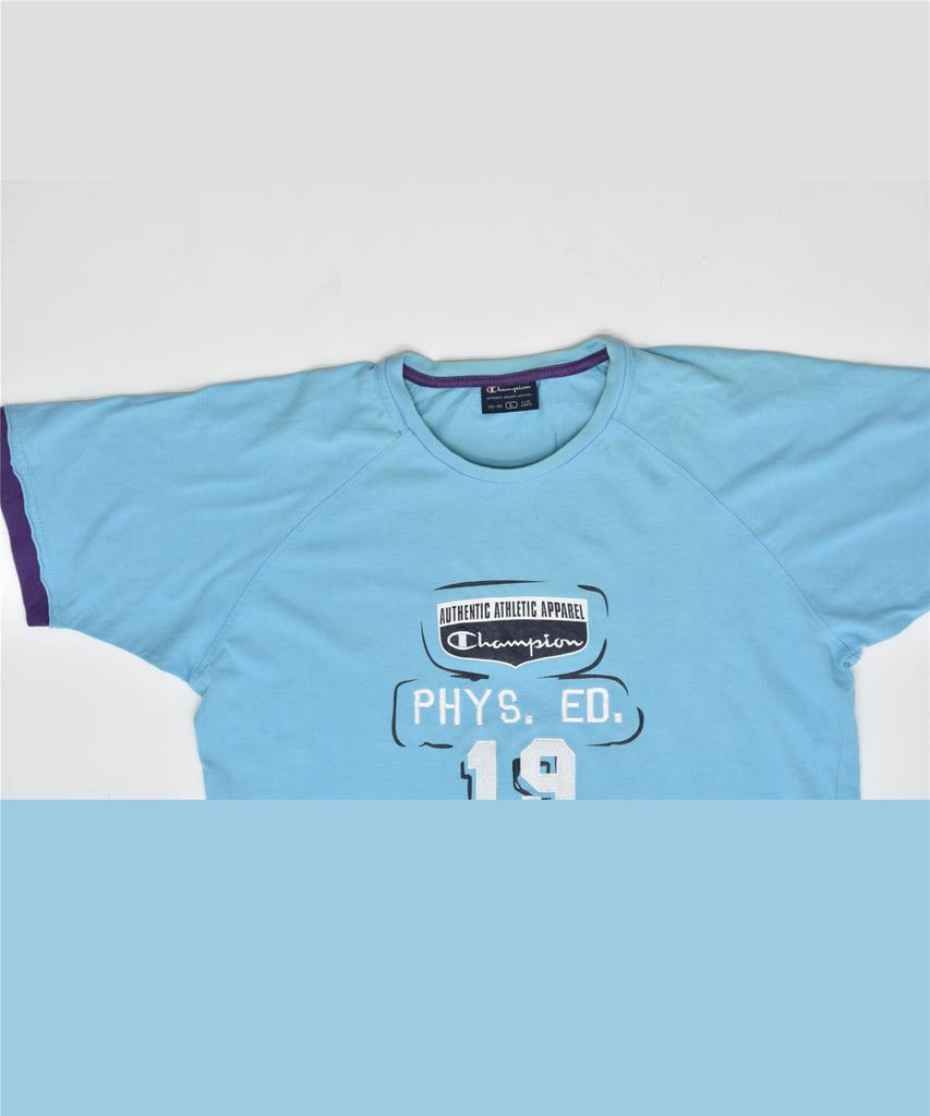 CHAMPION Boys Graphic T-Shirt Top 11-12 Years Large Blue Cotton | Vintage | Thrift | Second-Hand | Used Clothing | Messina Hembry 