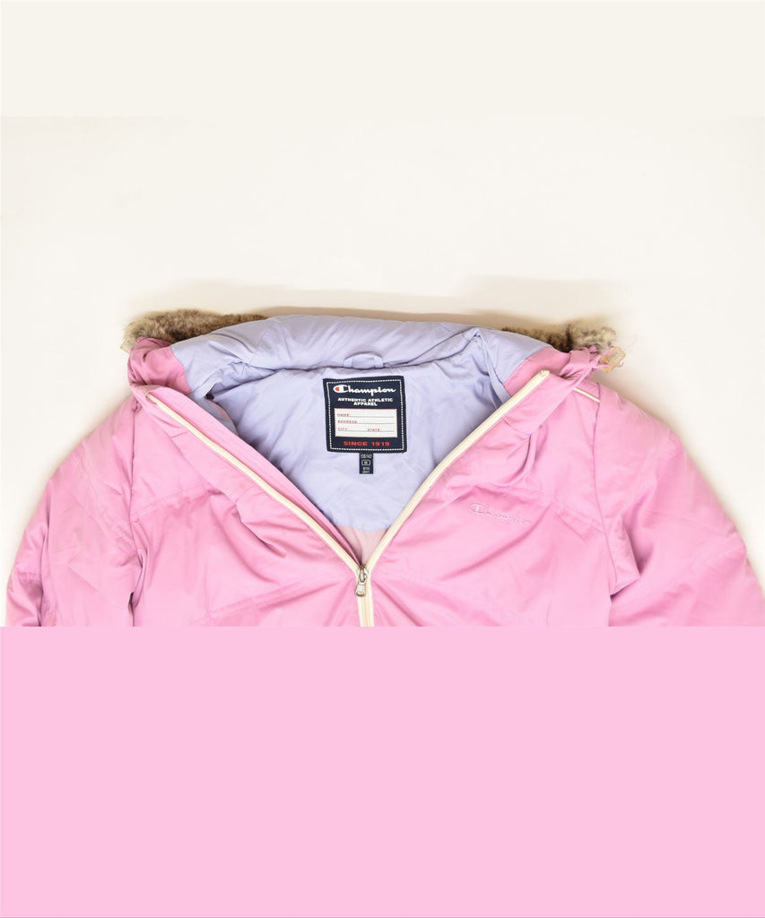 CHAMPION Girls Hooded Padded Jacket 9-10 Years Medium Pink Winter | Vintage | Thrift | Second-Hand | Used Clothing | Messina Hembry 