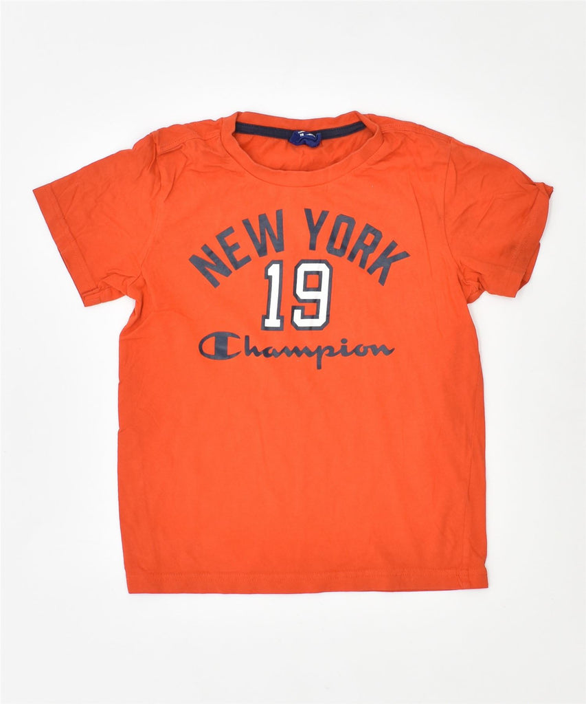 CHAMPION Boys Graphic T-Shirt Top 7-8 Years Small Orange Cotton | Vintage | Thrift | Second-Hand | Used Clothing | Messina Hembry 