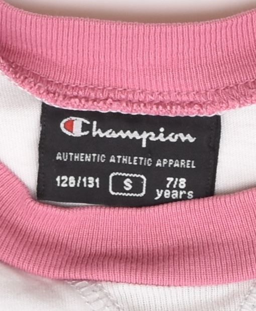 CHAMPION Boys Graphic Top Long Sleeve 7-8 Years Small Off White Cotton | Vintage | Thrift | Second-Hand | Used Clothing | Messina Hembry 