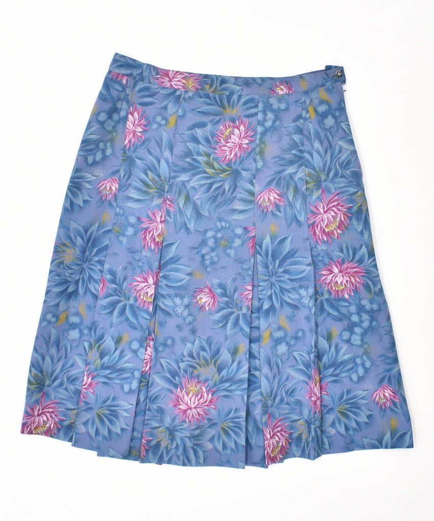 VINTAGE Womens Pleated Skirt W32 Large Blue Floral | Vintage | Thrift | Second-Hand | Used Clothing | Messina Hembry 