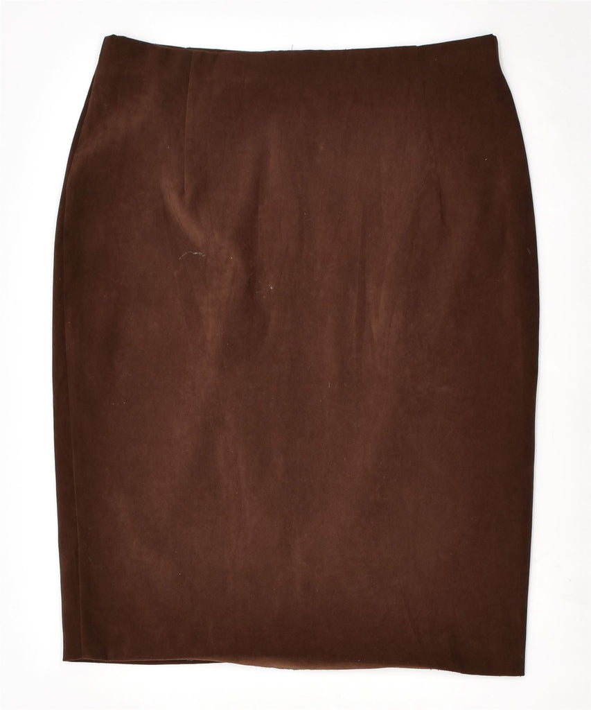 VINTAGE Womens Pencil Skirt UK 12 Medium W30 Brown Polyester | Vintage | Thrift | Second-Hand | Used Clothing | Messina Hembry 