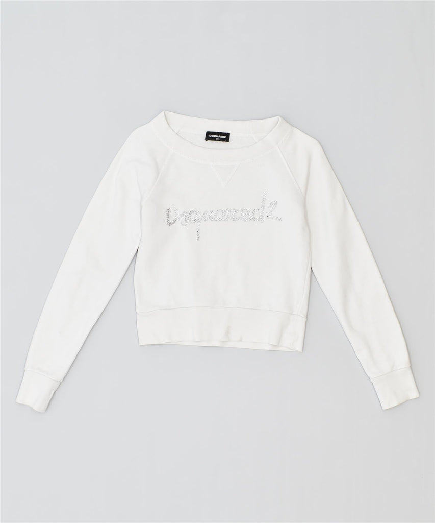 DSQUARED2 Girls Graphic Sweatshirt Jumper 11-12 Years White Cotton | Vintage | Thrift | Second-Hand | Used Clothing | Messina Hembry 