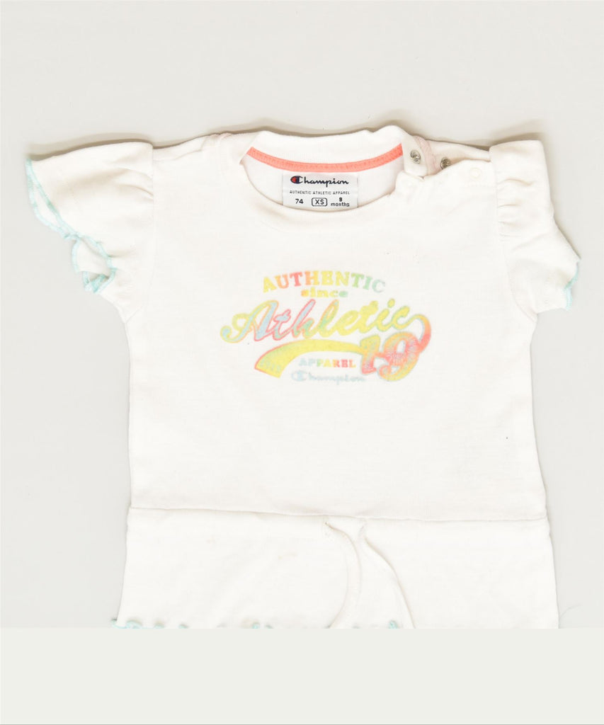 CHAMPION Girls Graphic T-Shirt Top 6-9 Months White Cotton Classic | Vintage | Thrift | Second-Hand | Used Clothing | Messina Hembry 