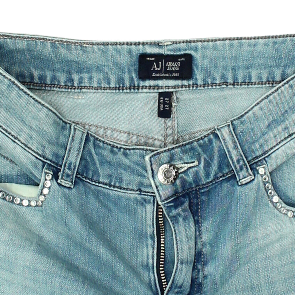 Armani Womens Blue Slim Tapered Studded Jeans | Vintage Designer Denim VTG | Vintage Messina Hembry | Thrift | Second-Hand Messina Hembry | Used Clothing | Messina Hembry 