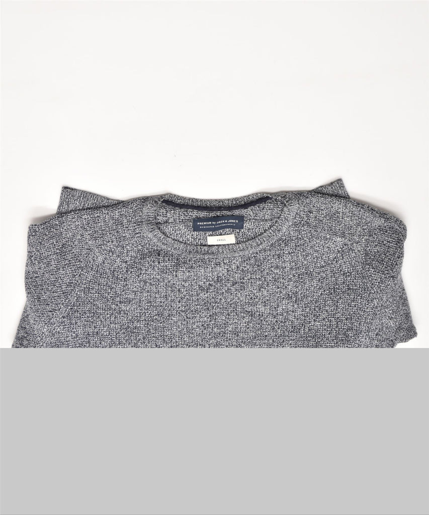 JACK & JONES Mens Crew Neck Jumper Sweater Small Grey Herringbone Cotton | Vintage | Thrift | Second-Hand | Used Clothing | Messina Hembry 