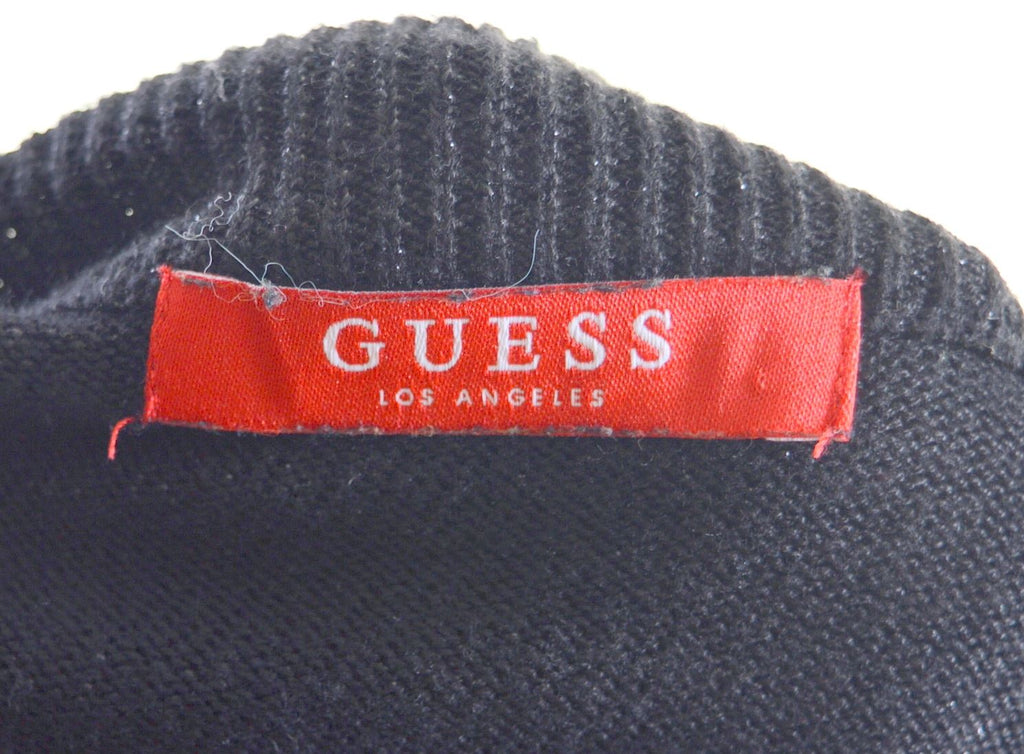 GUESS Womens Crew Neck Jumper Sweater UK 6 Small Black Viscose Loose Fit - Second Hand & Vintage Designer Clothing - Messina Hembry