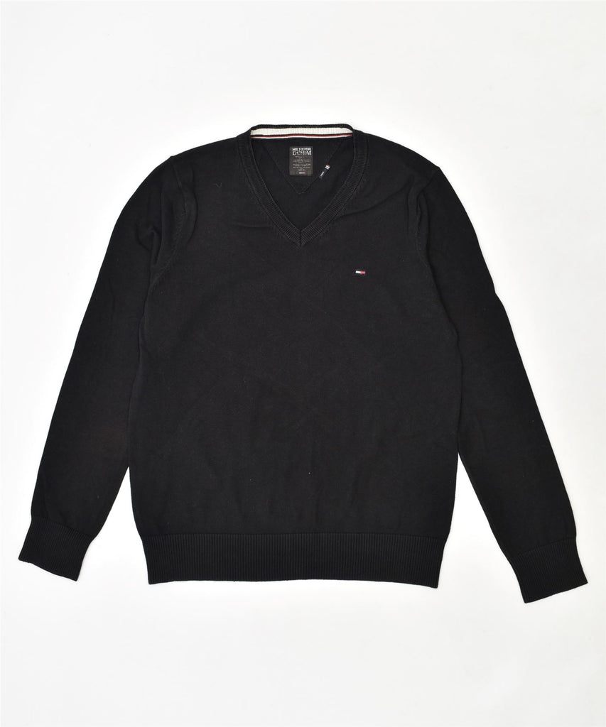 TOMMY HILFIGER Mens V-Neck Jumper Sweater Large Black Cotton | Vintage | Thrift | Second-Hand | Used Clothing | Messina Hembry 
