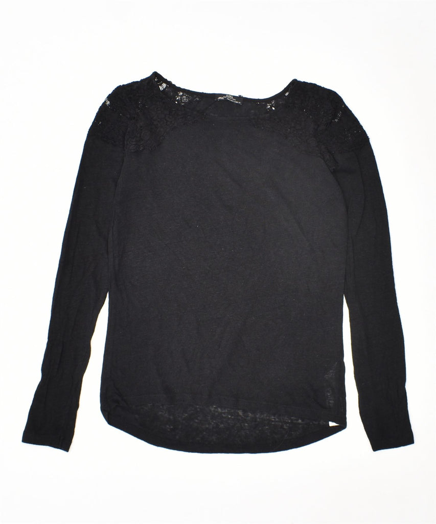 ZARA Womens Top Long Sleeve UK 8 Small Black Linen | Vintage | Thrift | Second-Hand | Used Clothing | Messina Hembry 