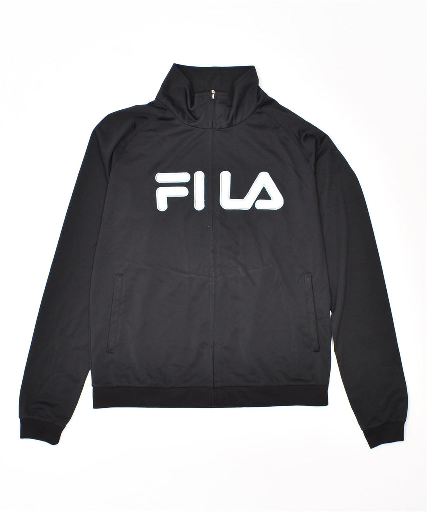 FILA Womens Graphic Tracksuit Top Jacket UK 12 Medium Black Polyester | Vintage | Thrift | Second-Hand | Used Clothing | Messina Hembry 