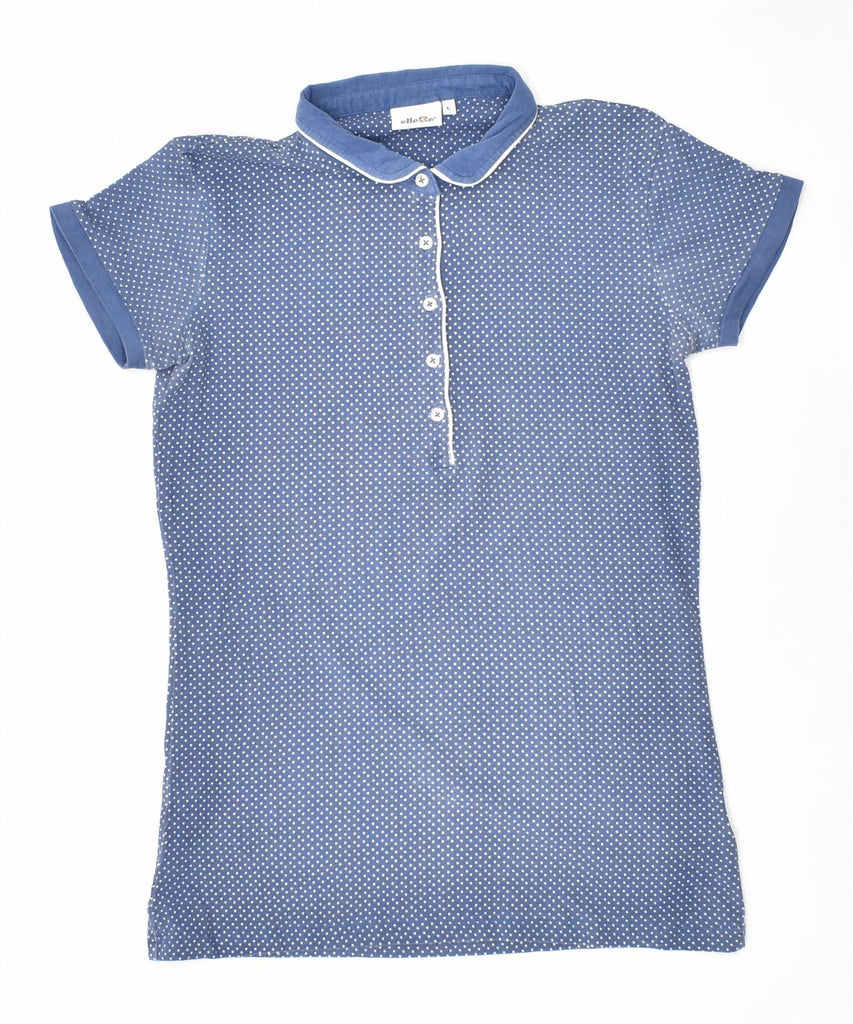 ELLESSE Womens Ella Polo Shirt UK 14 Large Blue Polka Dot Cotton | Vintage | Thrift | Second-Hand | Used Clothing | Messina Hembry 