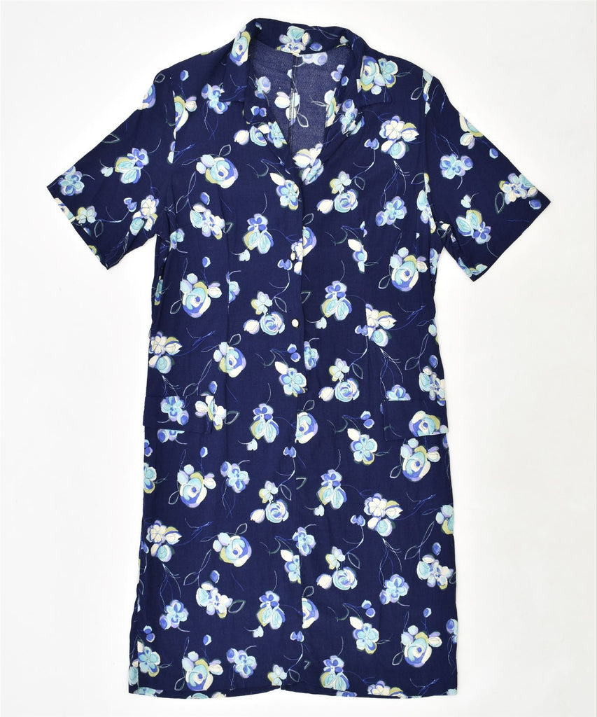 VINTAGE Womens Maxi Shirt Dress IT 49 XL Blue Floral | Vintage | Thrift | Second-Hand | Used Clothing | Messina Hembry 