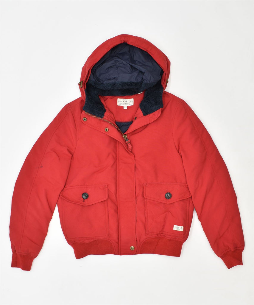 JACK WILLS Womens Hooded Padded Jacket UK 10 Small Red Polyester | Vintage | Thrift | Second-Hand | Used Clothing | Messina Hembry 