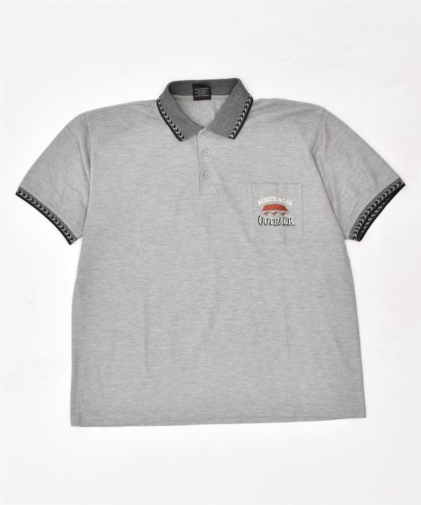 AUSTRALIA OUTBACK Mens Polo Shirt XL Grey Cotton | Vintage | Thrift | Second-Hand | Used Clothing | Messina Hembry 