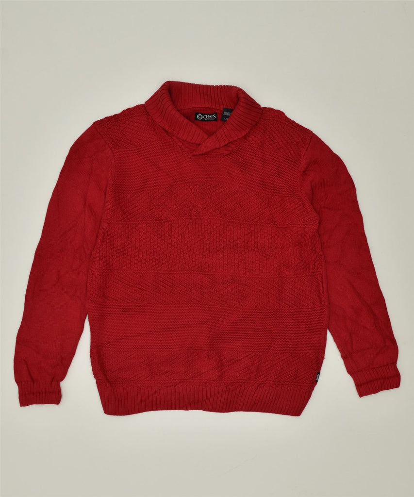 CHAPS Mens Shawl Neck Jumper Sweater Large Red Cotton | Vintage | Thrift | Second-Hand | Used Clothing | Messina Hembry 