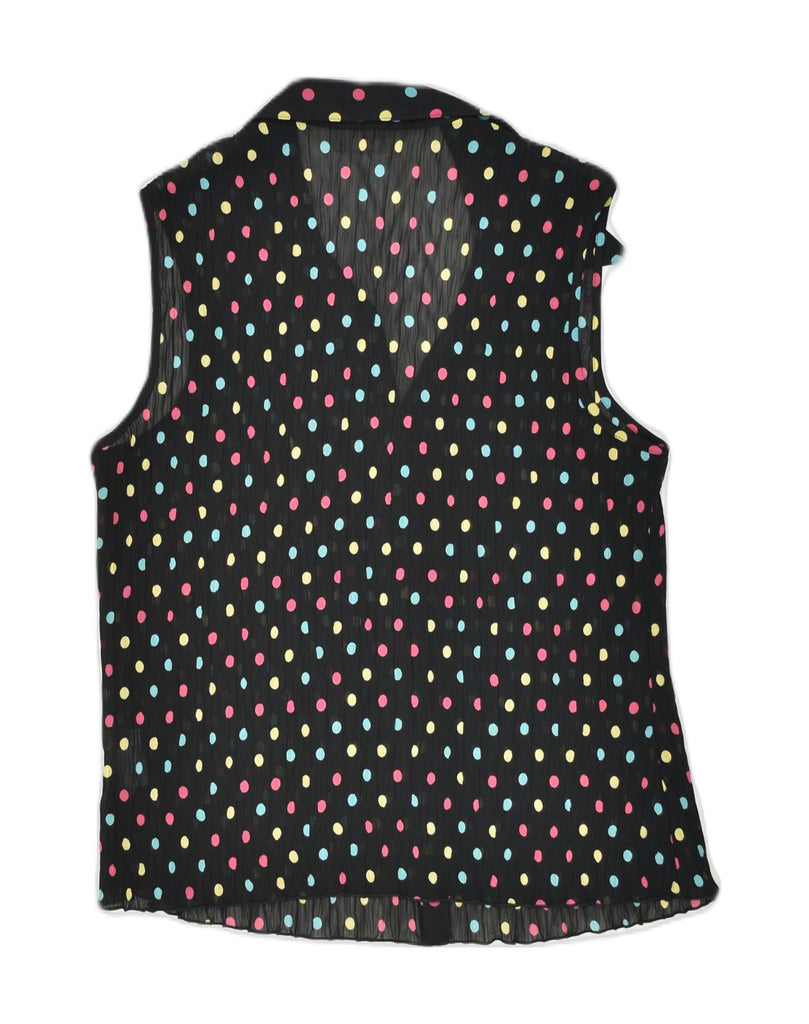 PUBLIC Womens Sleeveless Shirt Blouse IT 50 XL Black Polka Dot Polyester | Vintage | Thrift | Second-Hand | Used Clothing | Messina Hembry 