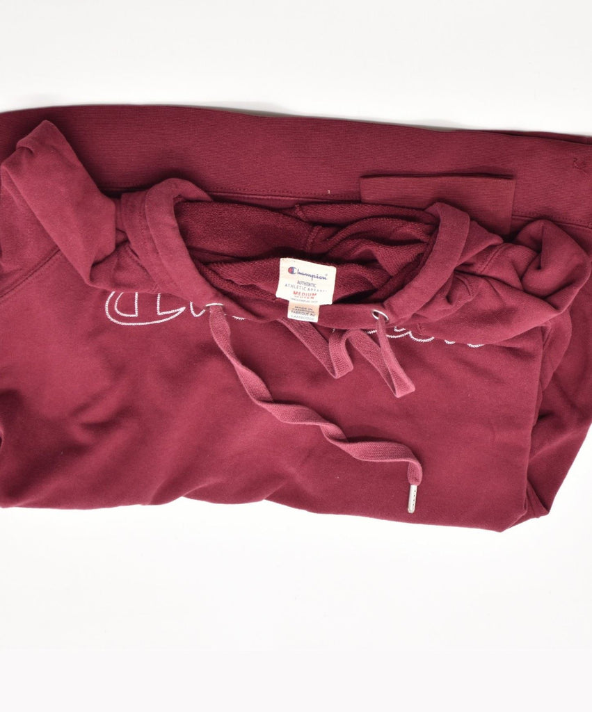 CHAMPION Womens Graphic Hoodie Jumper UK 12 Medium Burgundy Cotton | Vintage | Thrift | Second-Hand | Used Clothing | Messina Hembry 