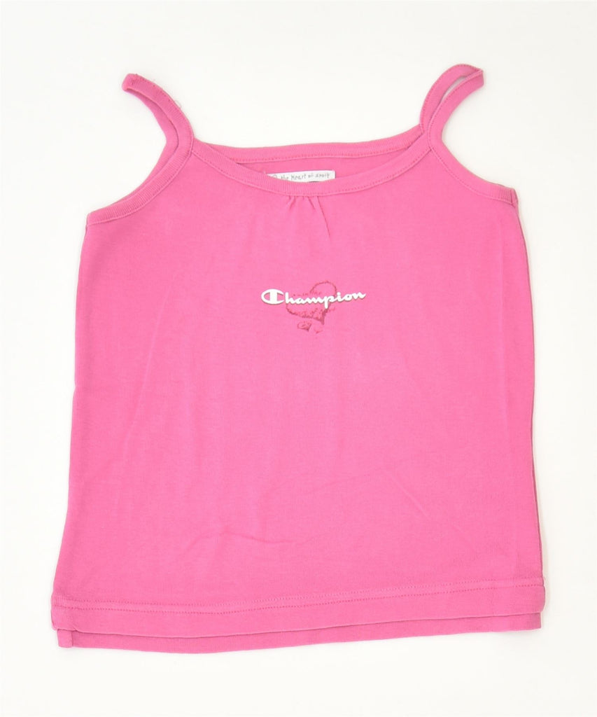 CHAMPION Girls Graphic Cami Top 7-8 Years Small Pink Cotton Classic | Vintage | Thrift | Second-Hand | Used Clothing | Messina Hembry 