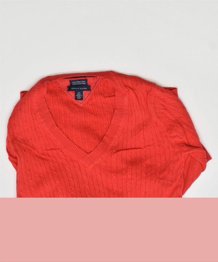 TOMMY HILFIGER Womens V-Neck Jumper Sweater UK 10 Small Red | Vintage | Thrift | Second-Hand | Used Clothing | Messina Hembry 