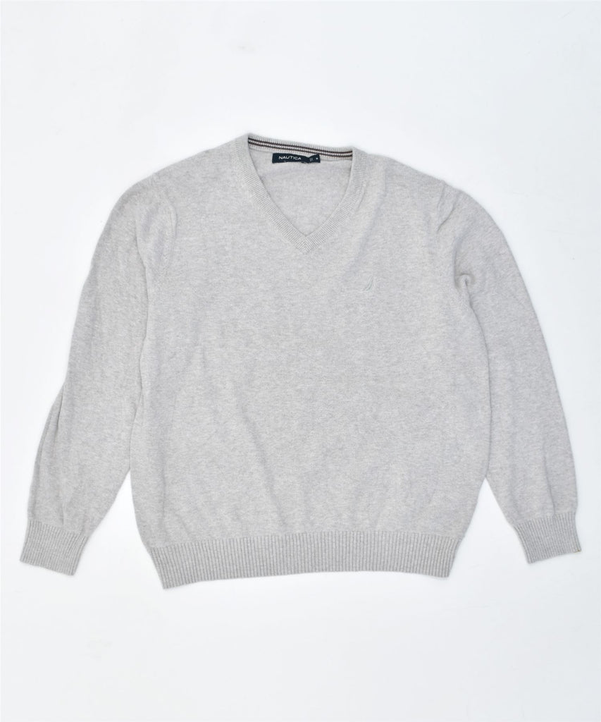 NAUTICA Mens V-Neck Jumper Sweater Medium Grey Cotton | Vintage | Thrift | Second-Hand | Used Clothing | Messina Hembry 